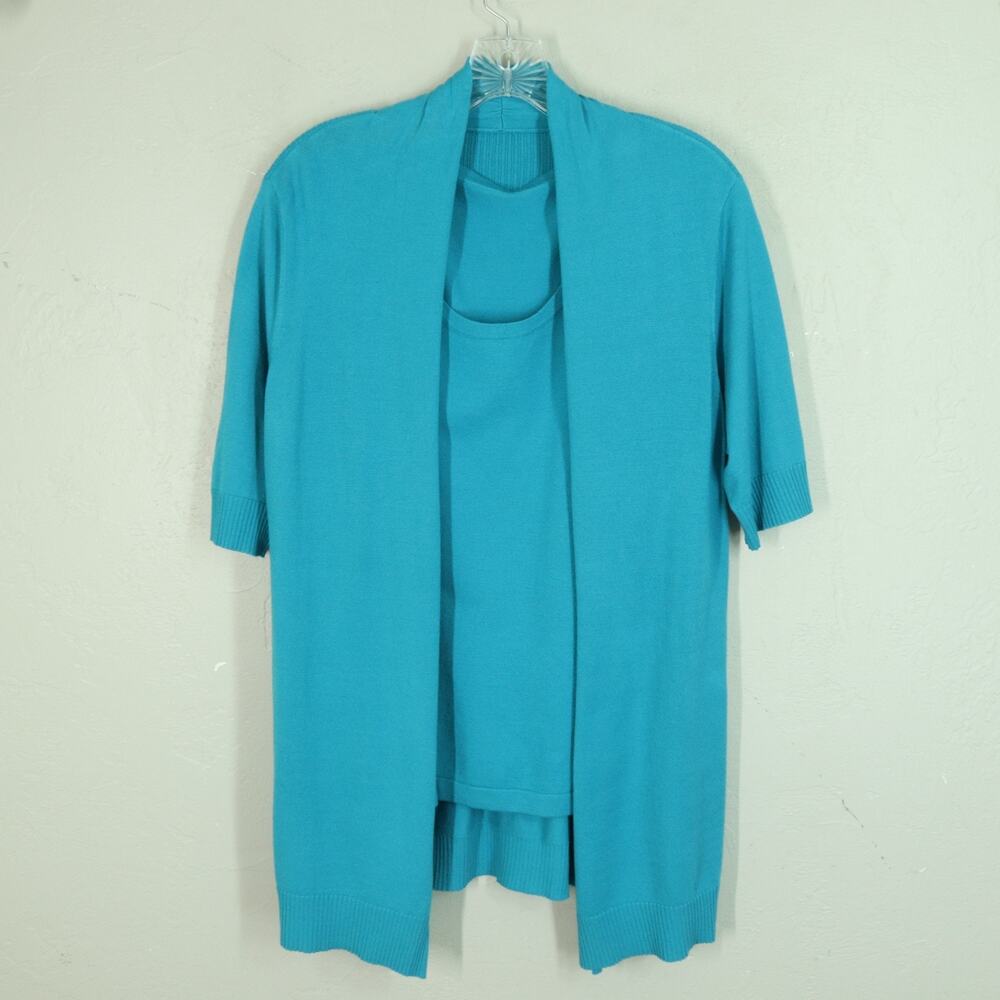 Eileen Fisher Cardigan Sweater Tank Top Set S Turquoise Blue Cotton Open Front